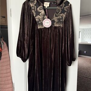 Umgee Dark Brown Mini Dress with Floral Accents